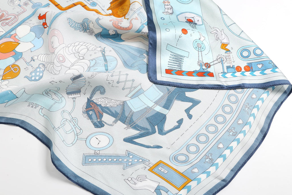 Folded blue square showing a prancing horse and the navy border band