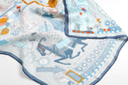 Folded blue square showing a prancing horse and the navy border band