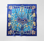 Flat view of the folk heart silk scarf showing the full symmetrical layout