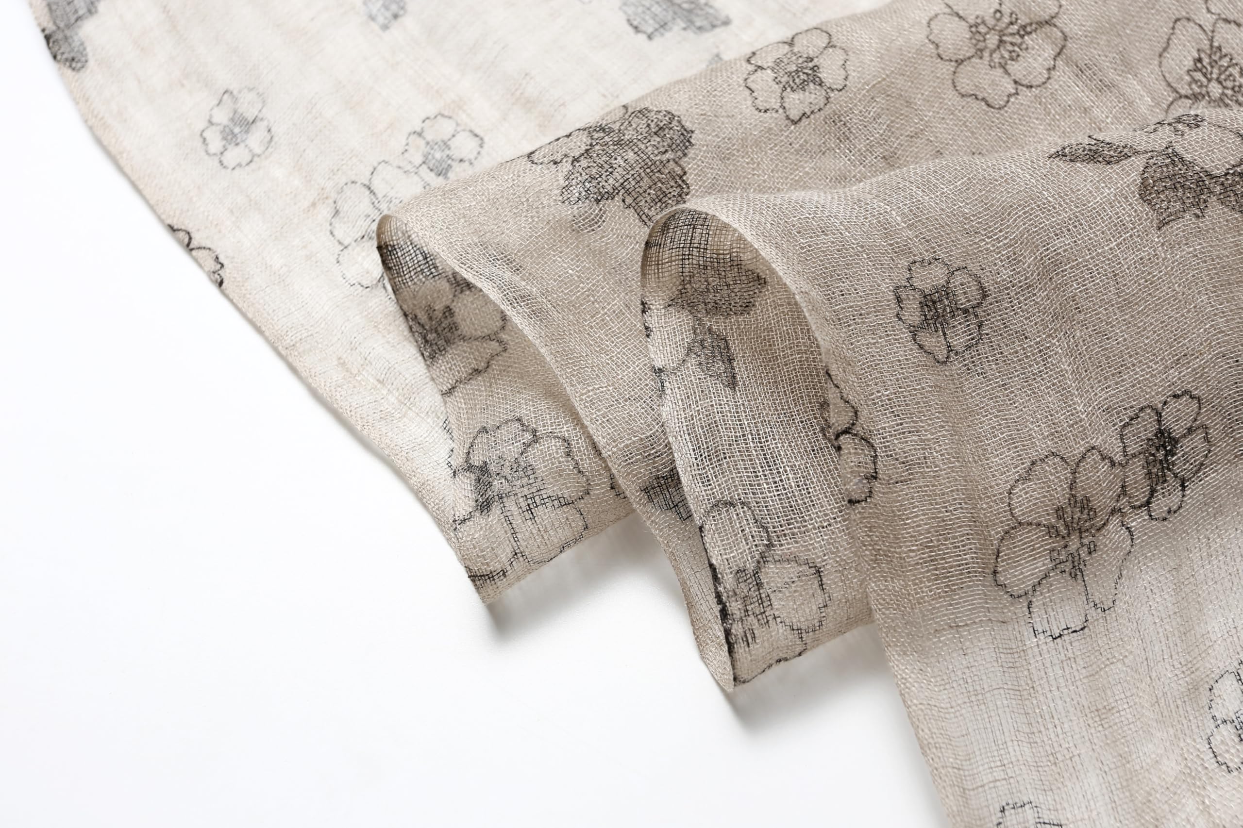 Ink floral linen scarf open as a shoulder wrap