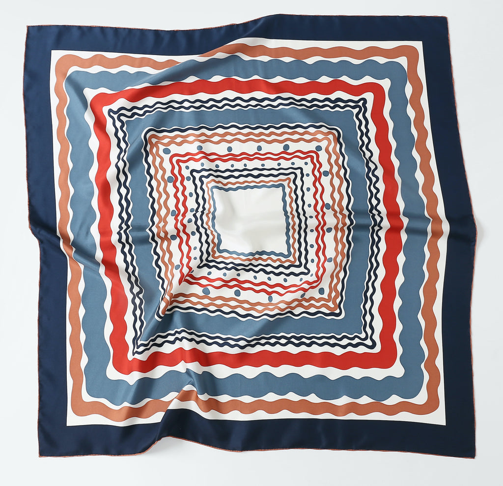 The 'Rhythm' Geometric Silk Scarf Navy & Terracotta