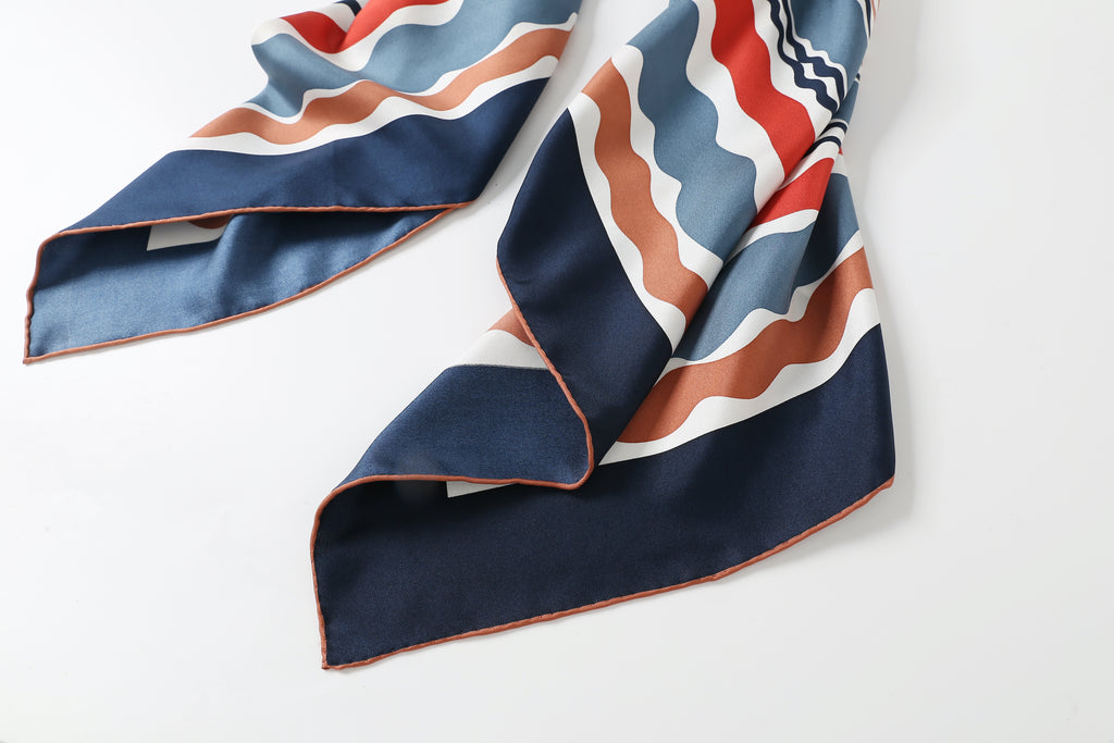 The 'Rhythm' Geometric Silk Scarf Navy & Terracotta