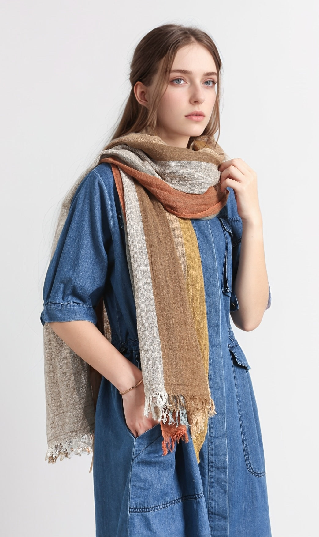 Jeelow Signature Earth Stripe Scarf - Cotton & Linen Blend