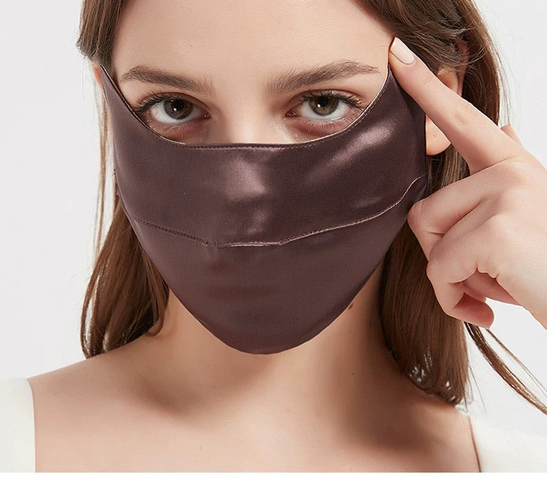Jeelow 100% Mulberry Silk Face Cloth Mask Washable Reusable Breathable 22 Momme Double Layer Two Tone Adjustable Straps