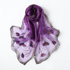 Jeelow mauve silk blend poppy beaded scarf — semi-sheer wrap for women