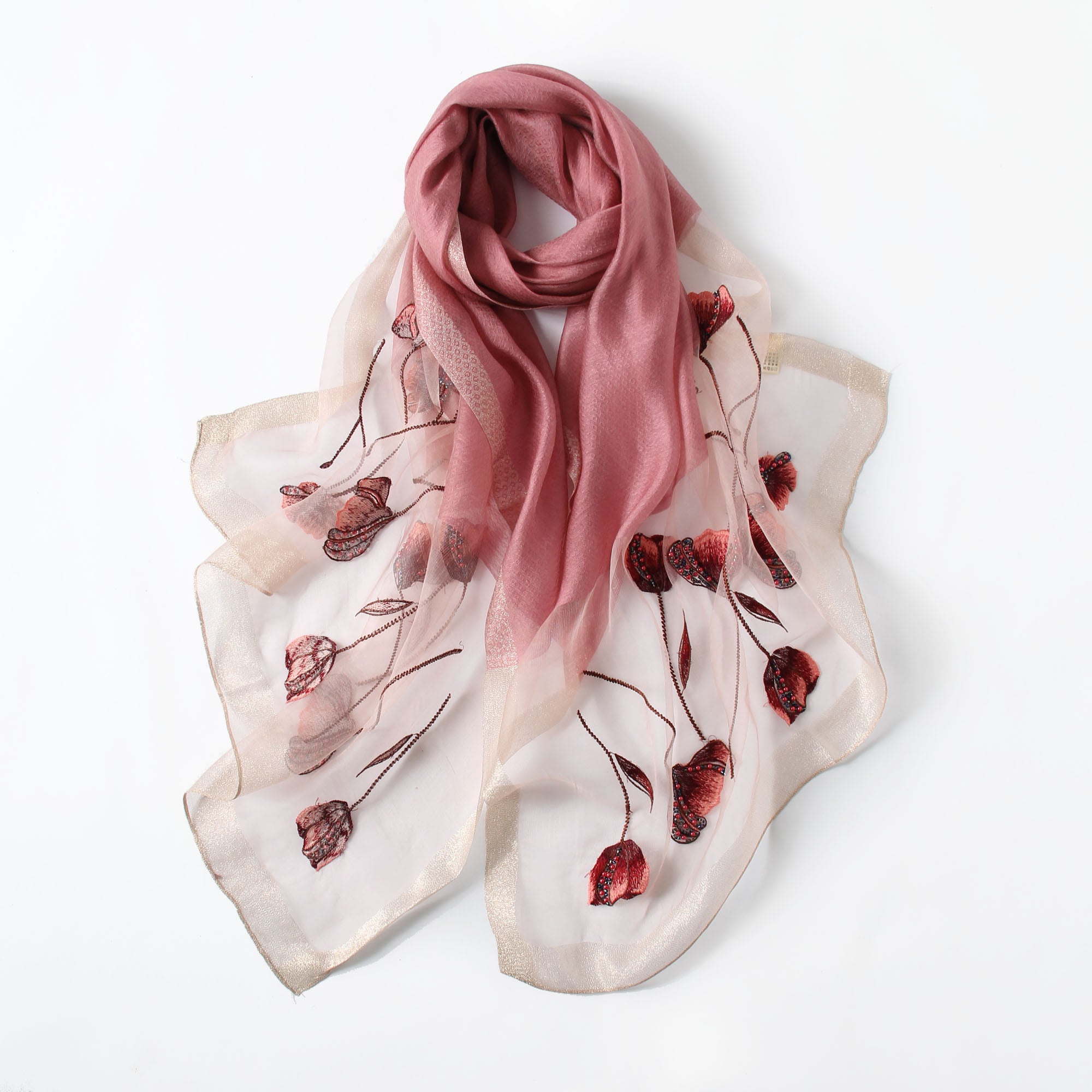 Jeelow poppy beaded scarf collection — gray colorway laid flat