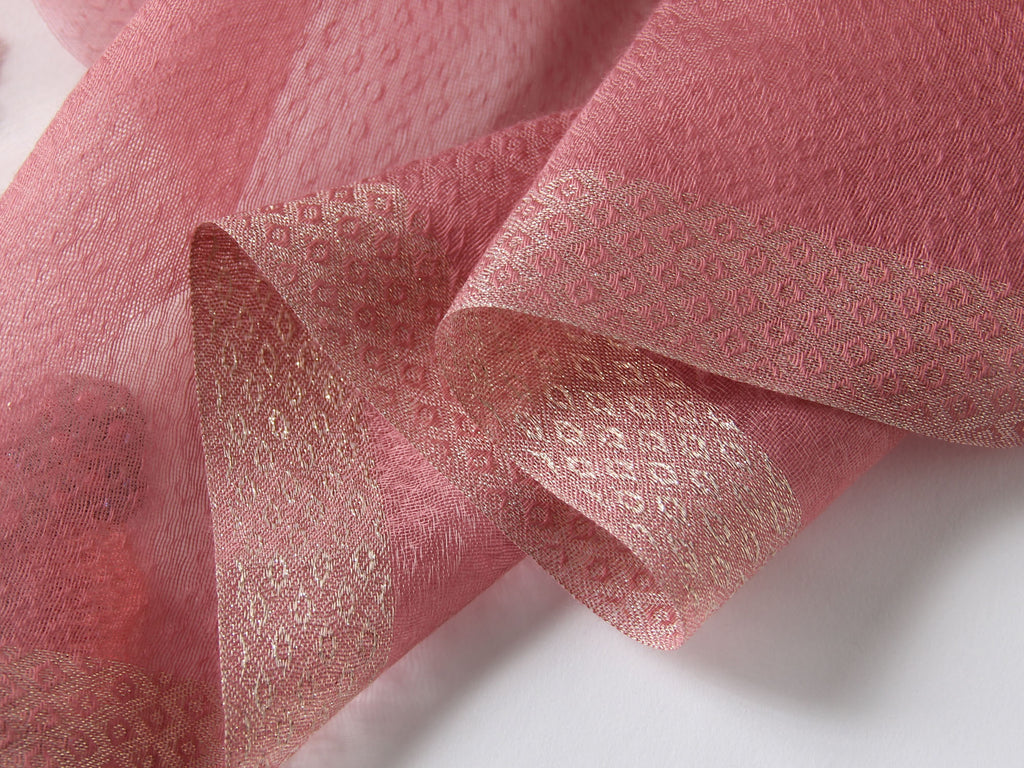 Mauve embroidered poppy scarf with beaded centers, draped view