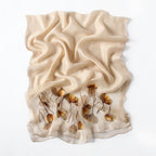 Champagne embroidered poppy scarf with beaded centers, draped view
