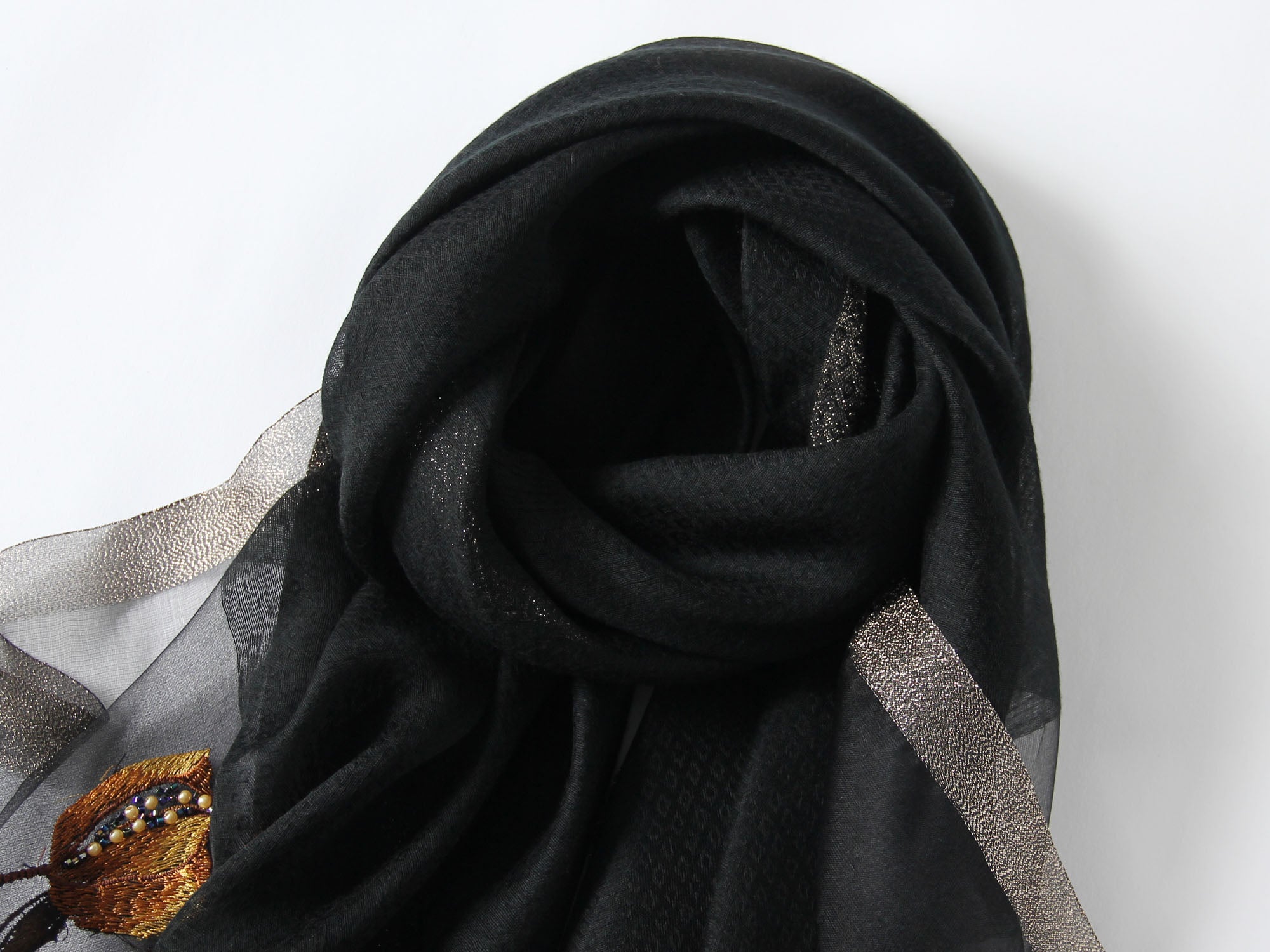 Jeelow Silk Blend Poppy Beaded Embroidered Scarf Wrap for Women