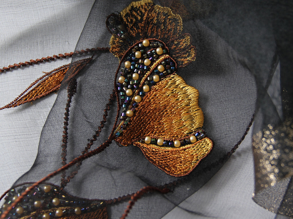 Jeelow Silk Blend Poppy Beaded Embroidered Scarf Wrap for Women