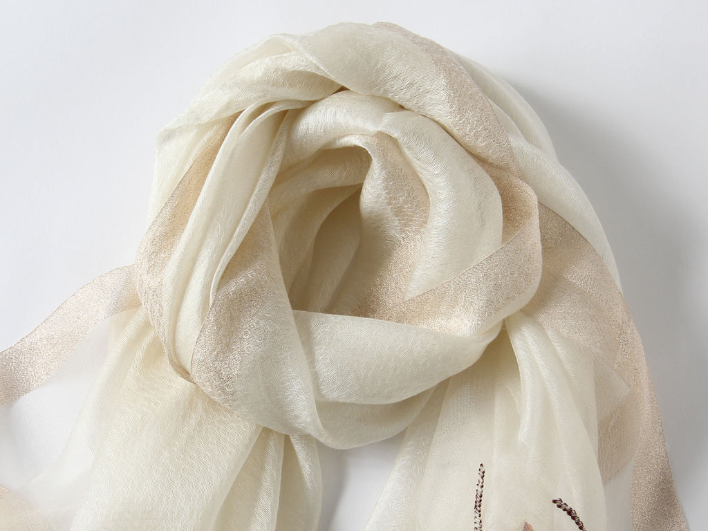Jeelow Silk Blend Poppy Beaded Embroidered Scarf Wrap for Women
