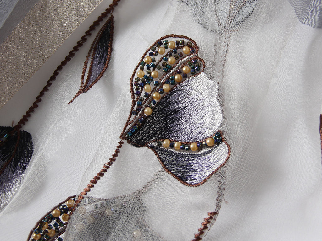 Jeelow Silk Blend Poppy Beaded Embroidered Scarf Wrap for Women