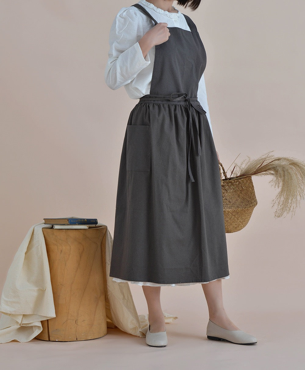 The 'Meadow' Water-Repellent Cotton Pinafore Apron | Japanese Cross-Back Dress Apron for Kitchen, Garden & Floral Work
