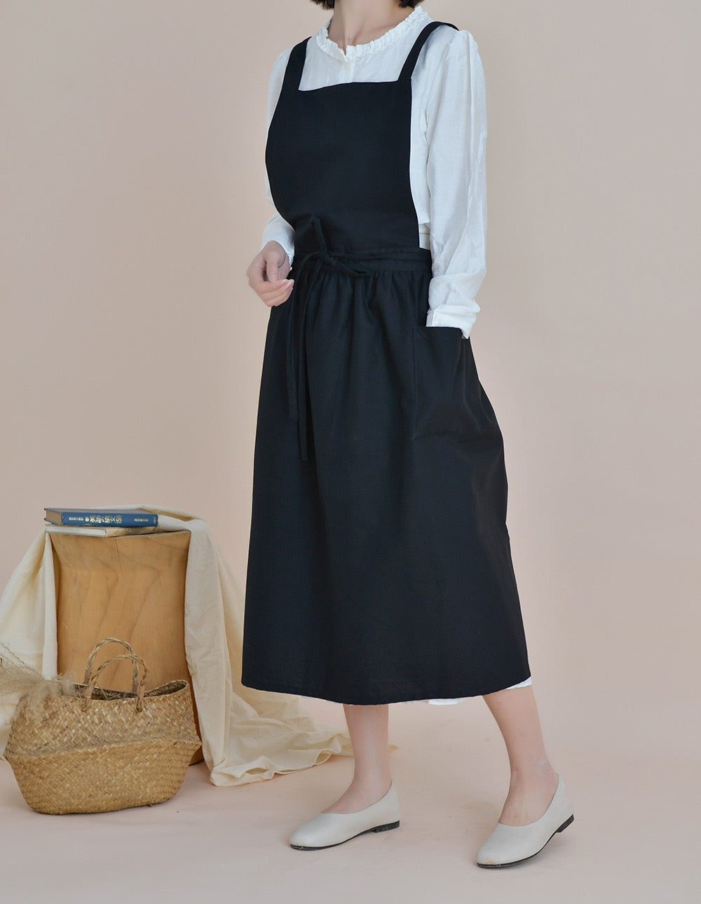 The 'Meadow' Water-Repellent Cotton Pinafore Apron | Japanese Cross-Back Dress Apron for Kitchen, Garden & Floral Work