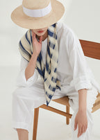 The Odyssey Triangle Silk Scarf (Nautical Blue & Cream)