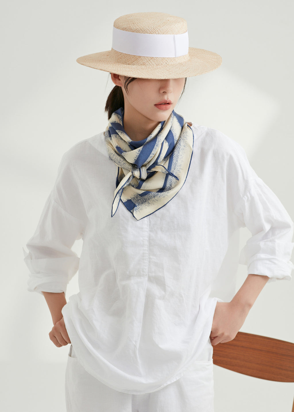 The Odyssey Triangle Silk Scarf (Nautical Blue & Cream)