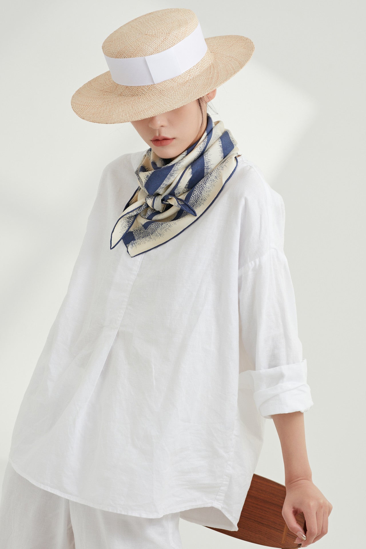 The Odyssey Triangle Silk Scarf (Nautical Blue & Cream)