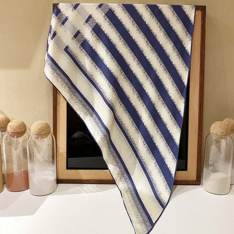 The Odyssey Triangle Silk Scarf (Nautical Blue & Cream)